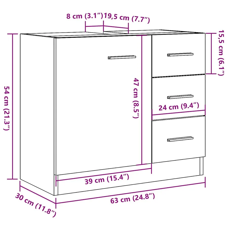 Armoire d'évier chêne noir 63x30x54 cm Bois d'ingénierie - 13