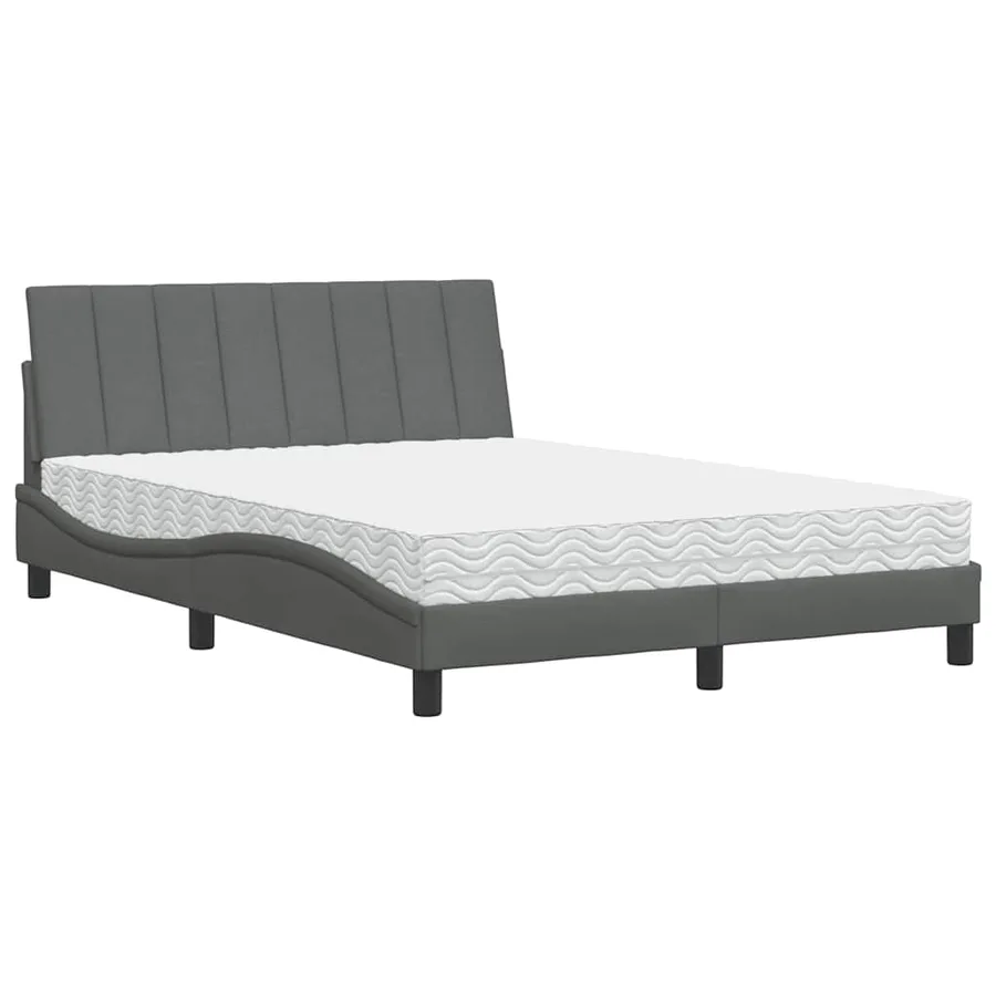 Lit avec matelas Hanko gris foncé 140x200 cm tissu - 2
