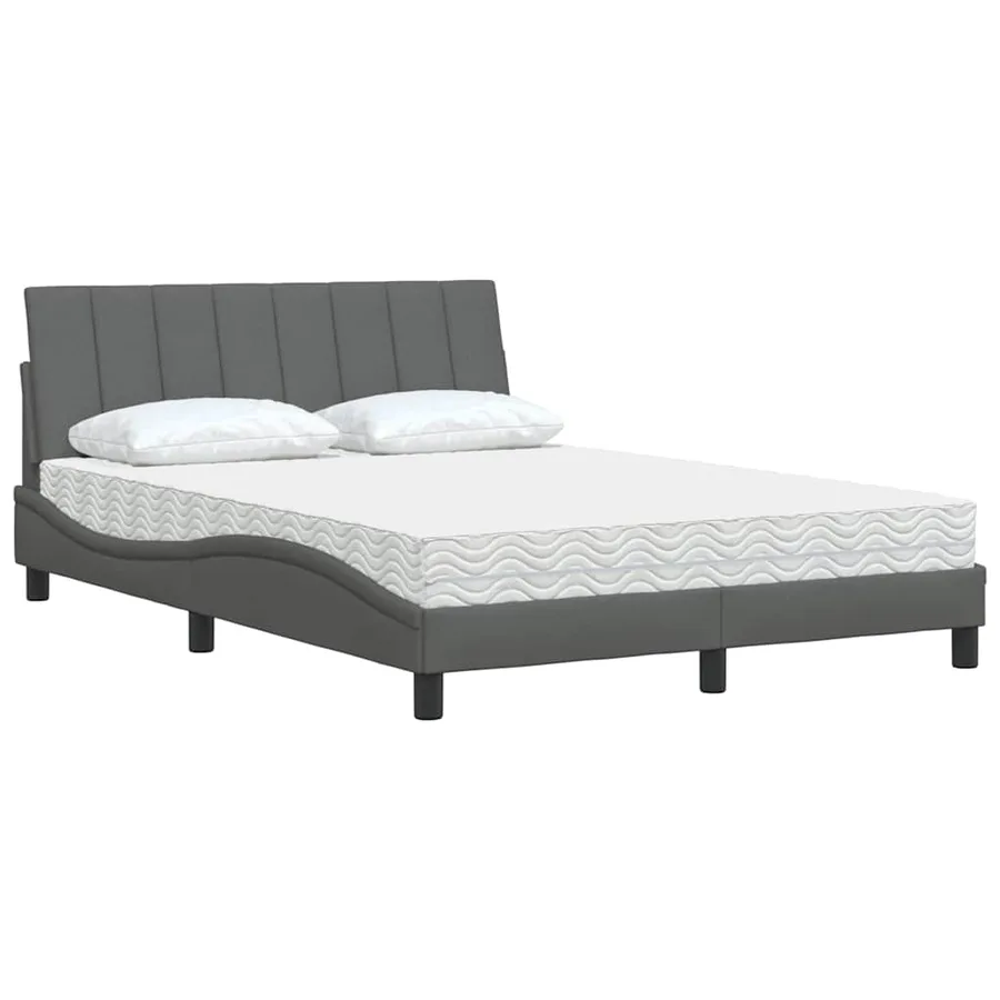 Lit avec matelas Hanko gris foncé 140x200 cm tissu - 4