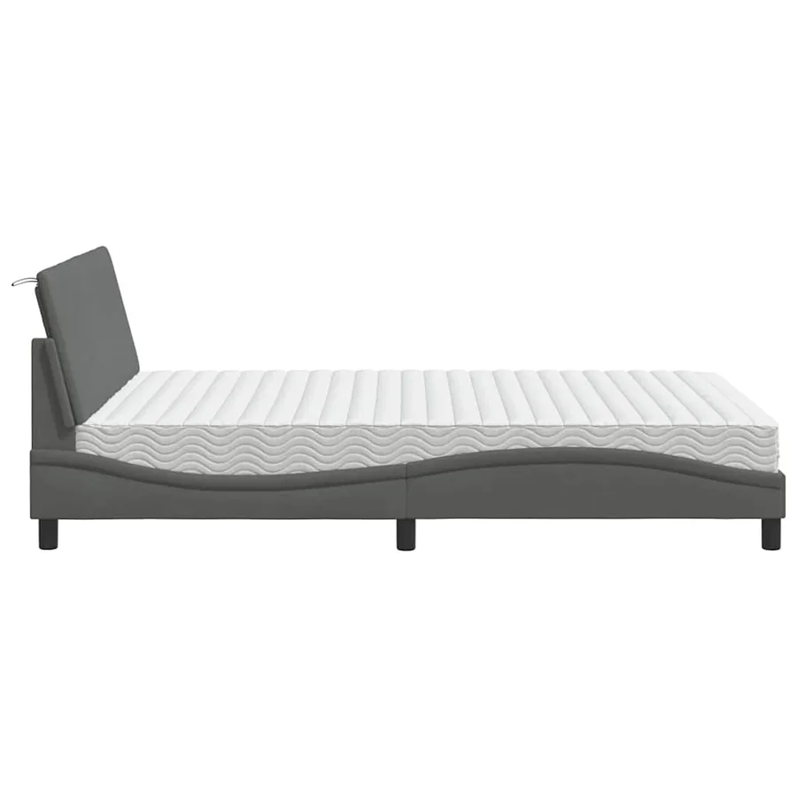 Lit avec matelas Hanko gris foncé 140x200 cm tissu - 6
