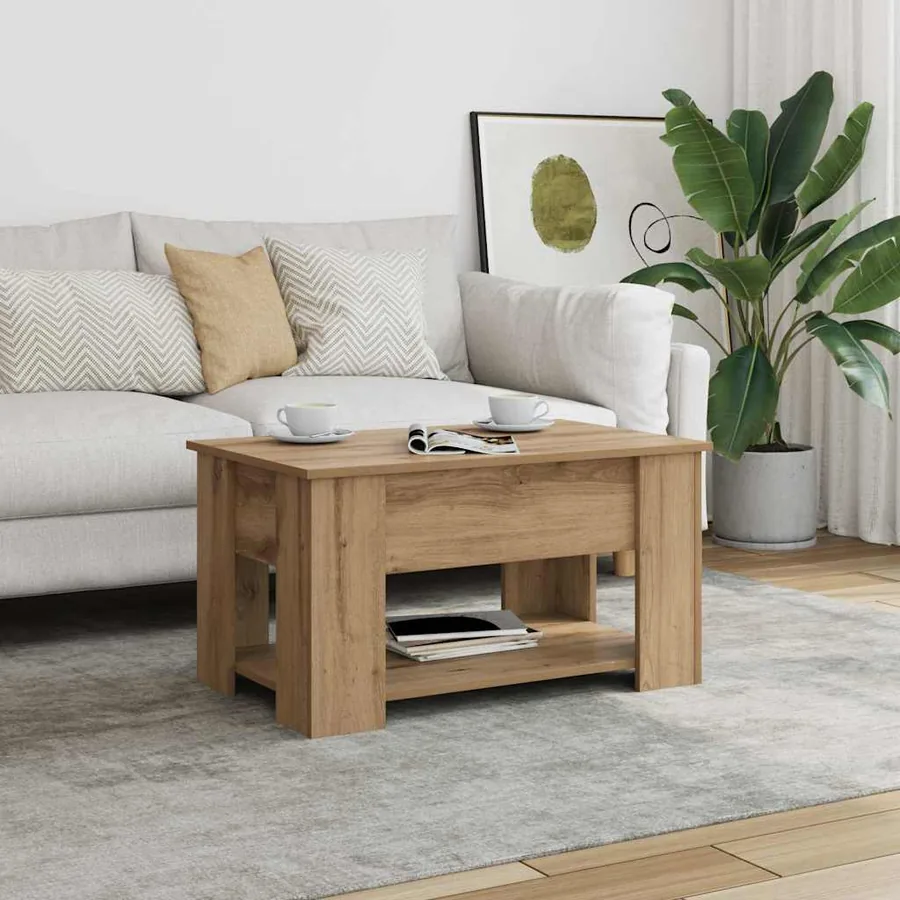 Table basse chêne artisanal 79x49x41 cm bois d'ingénierie