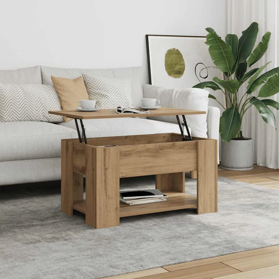 Table basse chêne artisanal 79x49x41 cm bois d'ingénierie - 3