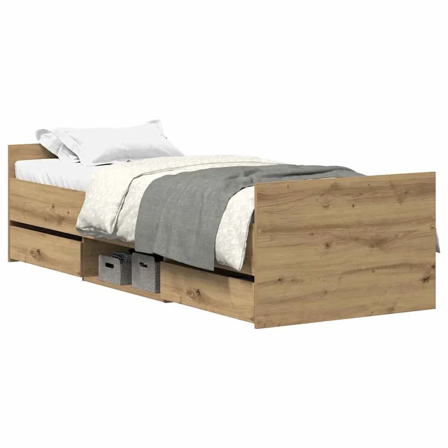 Cadre de lit sans matelas chêne artisanal 100x200 cm - 2