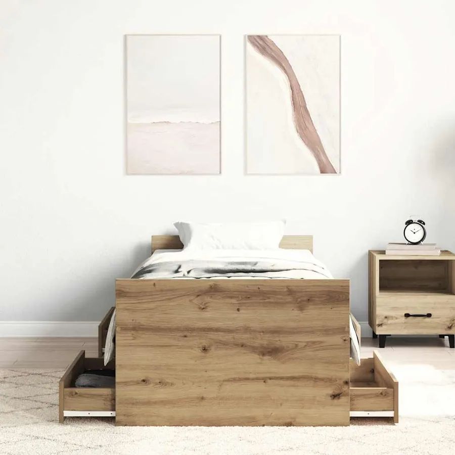 Cadre de lit sans matelas chêne artisanal 100x200 cm - 3
