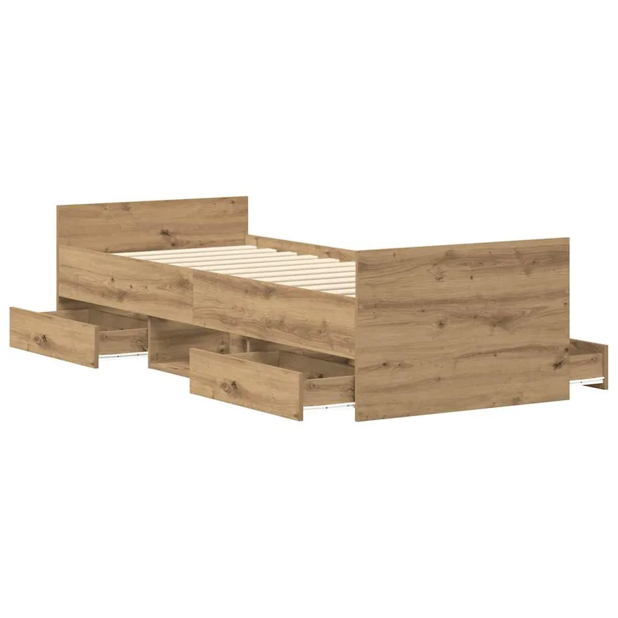 Cadre de lit sans matelas chêne artisanal 100x200 cm - 5