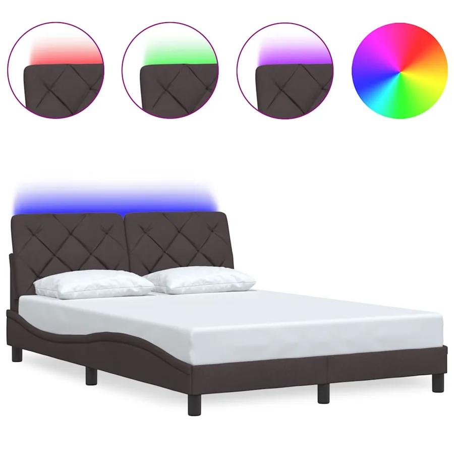 Cadre de lit avec LED sans matelas marron foncé 140x200cm tissu - 2