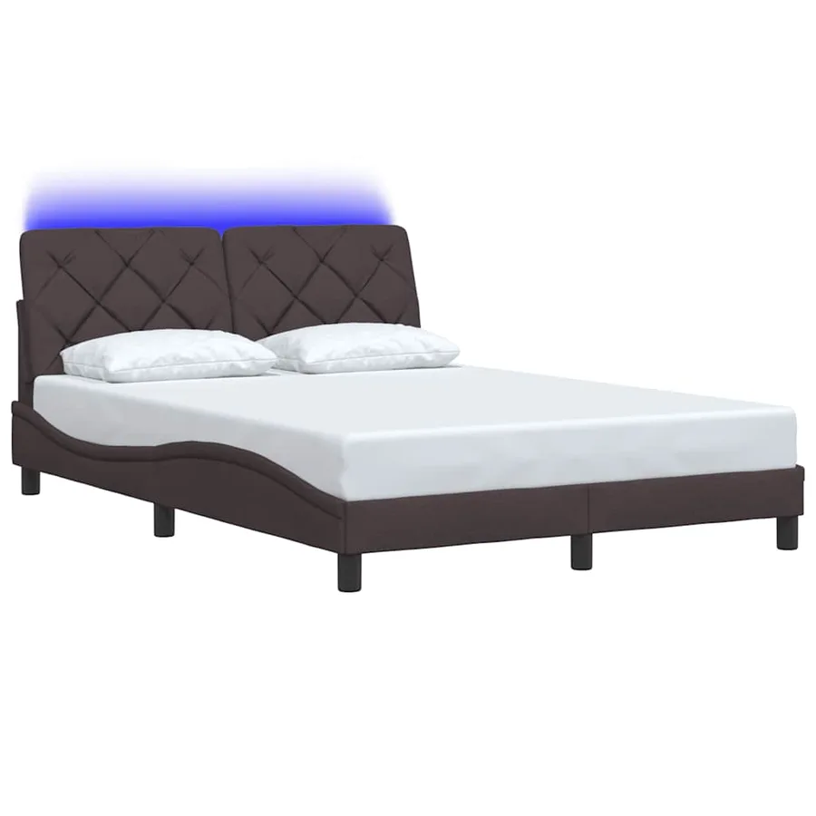 Cadre de lit avec LED sans matelas marron foncé 140x200cm tissu - 3