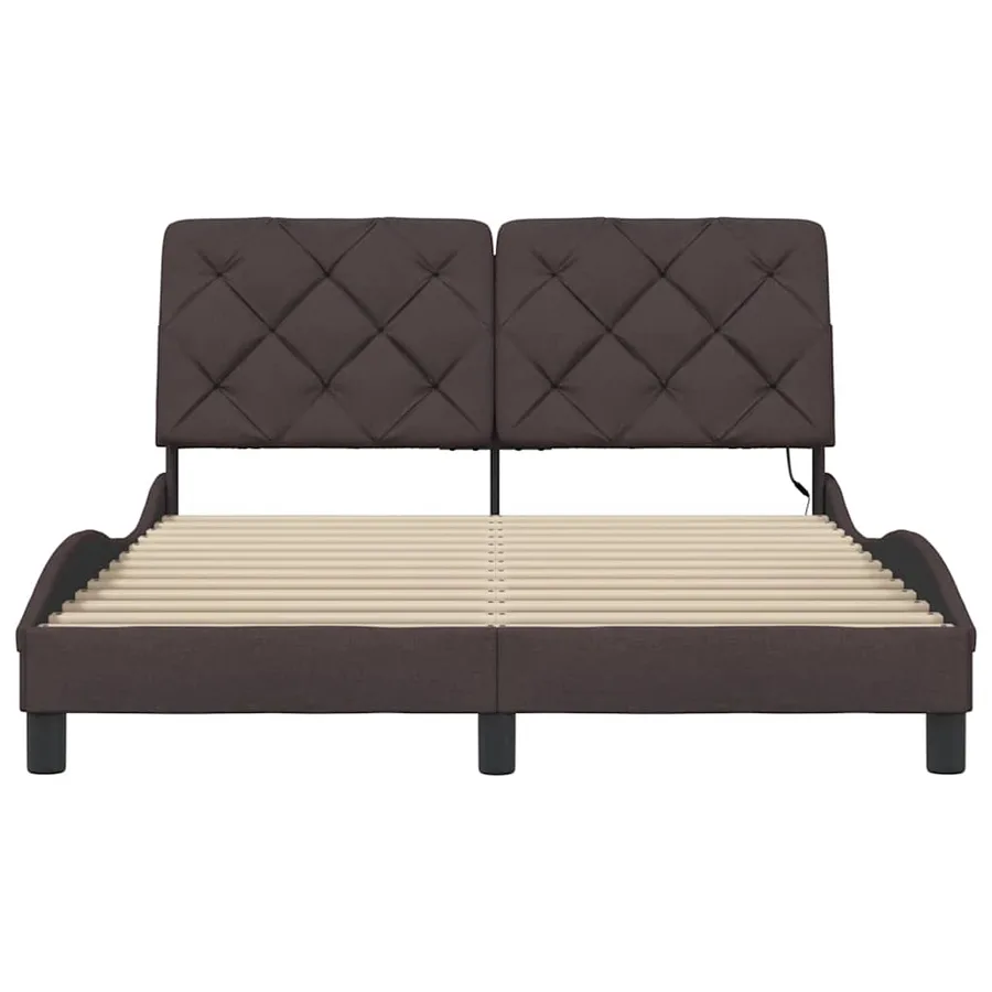 Cadre de lit avec LED sans matelas marron foncé 140x200cm tissu - 6