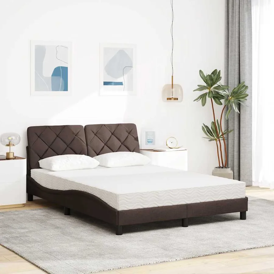 Lit avec matelas marron foncé 140x200 cm tissu - 3
