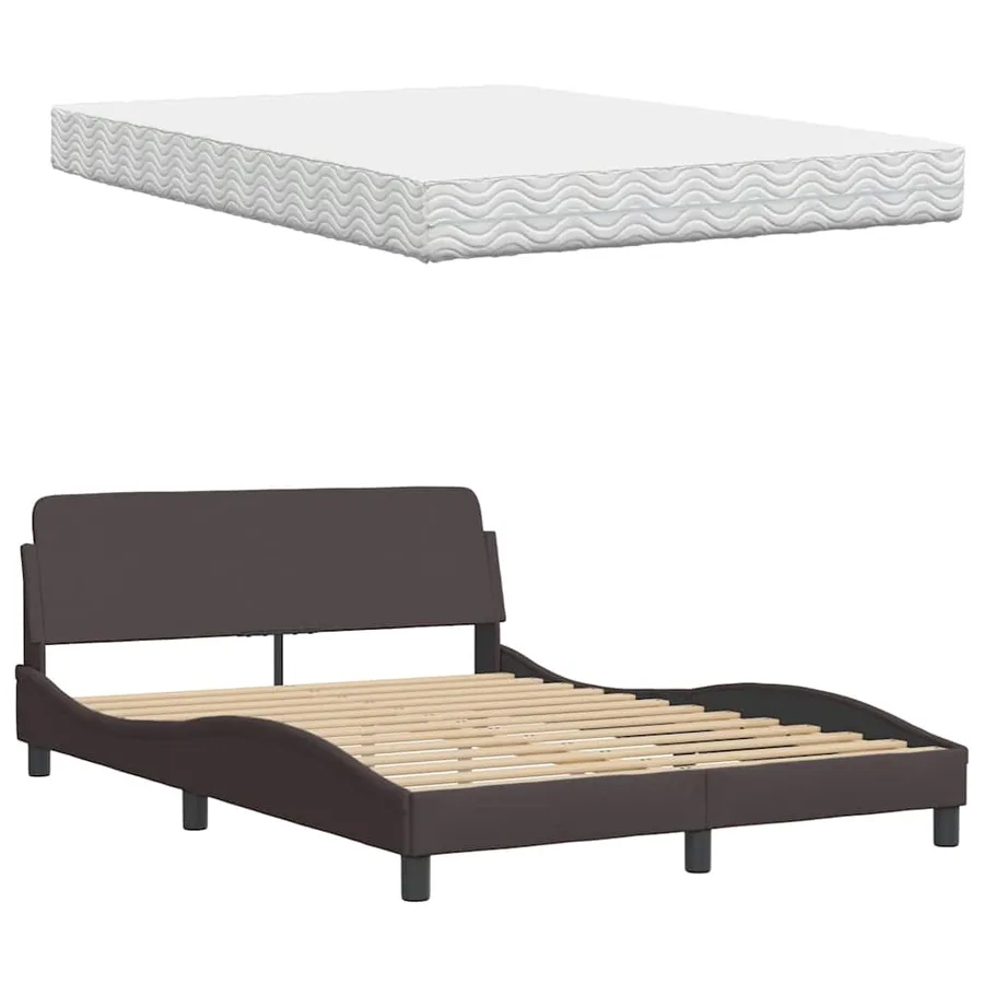 Lit avec matelas marron foncé 140x200 cm tissu - 8