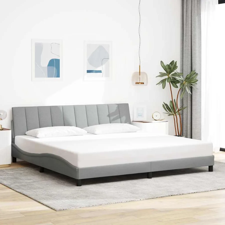 Cadre de lit sans matelas Hanko gris clair 200x200 cm tissu