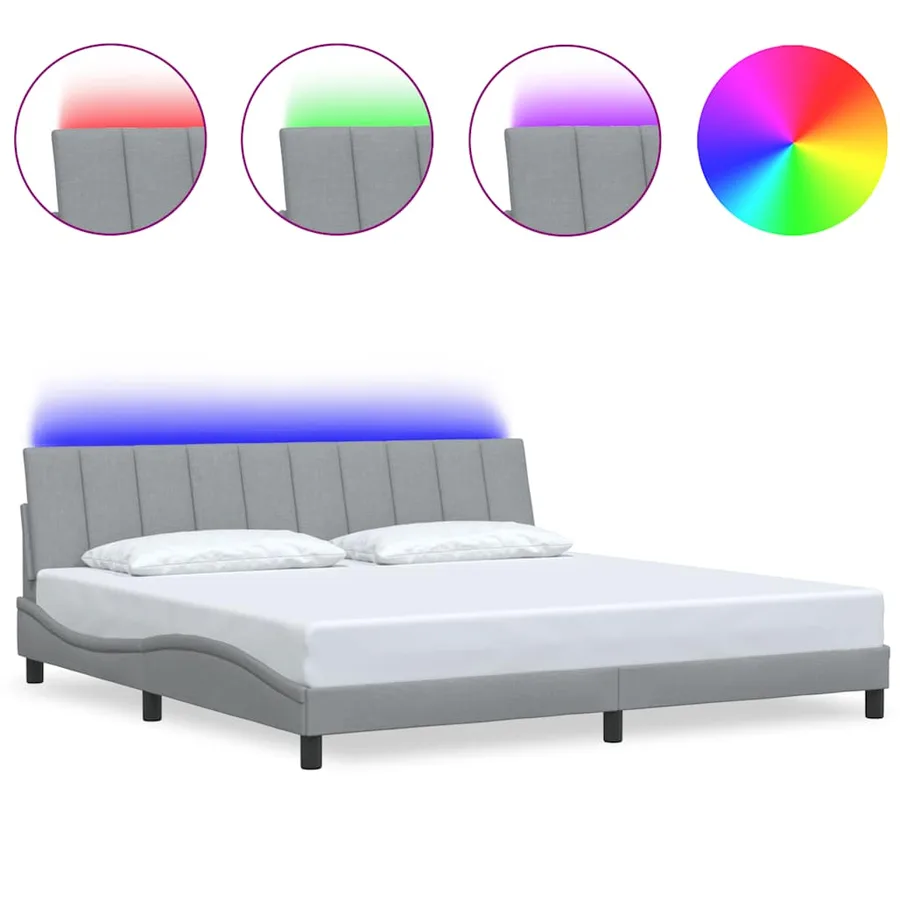 Cadre de lit sans matelas Hanko gris clair 200x200 cm tissu - 2