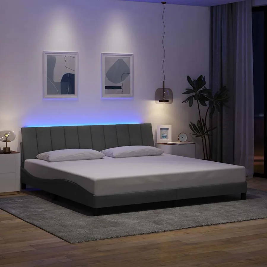 Cadre de lit sans matelas Hanko gris clair 200x200 cm tissu - 4