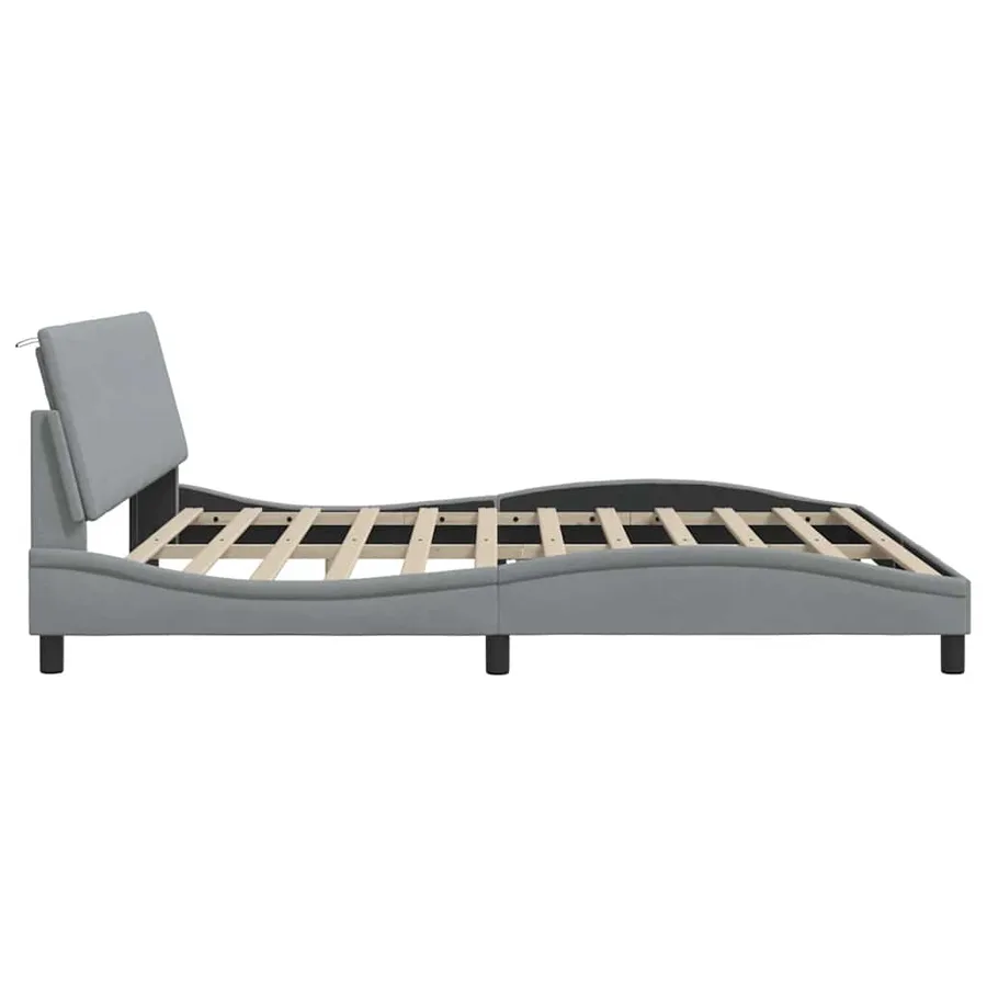 Cadre de lit sans matelas Hanko gris clair 200x200 cm tissu - 9