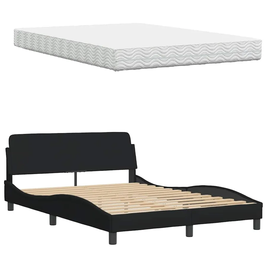 Lit avec matelas Hanko noir 140x190 cm tissu - 8