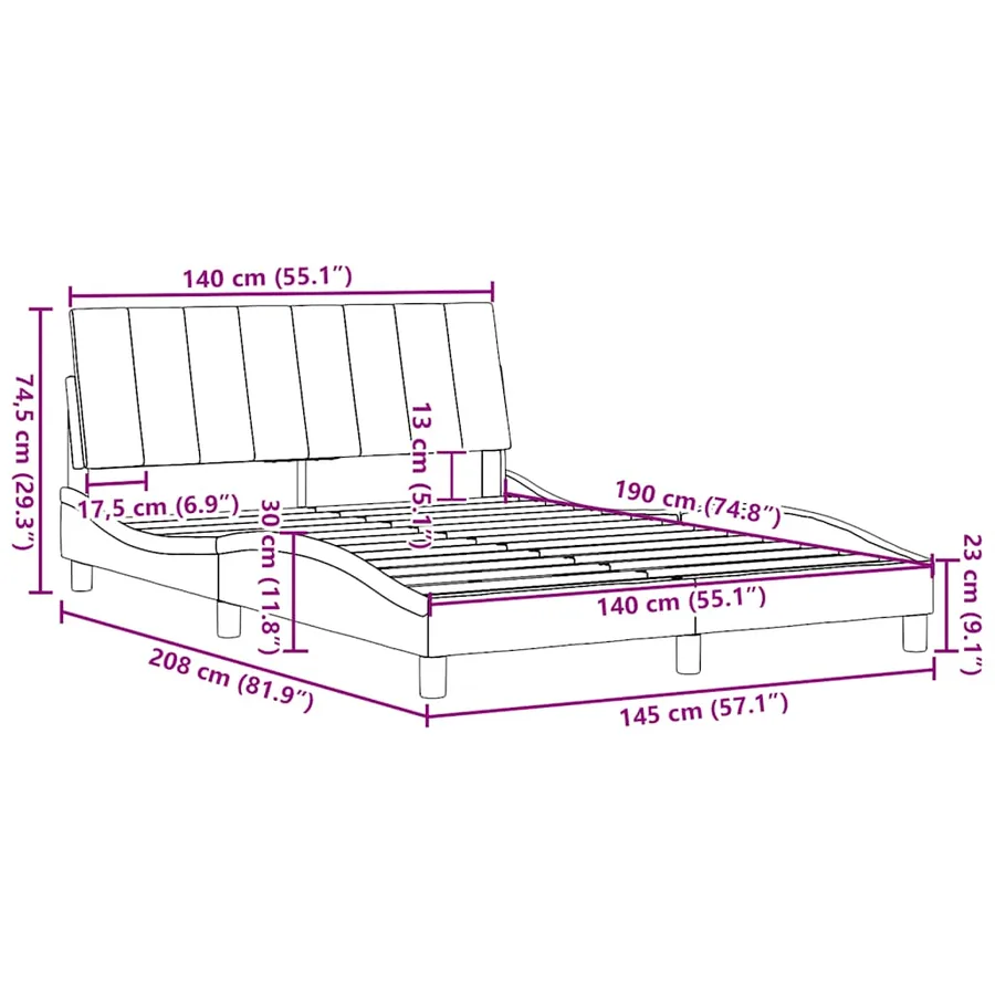 Cadre de lit sans matelas Hanko noir 140x190 cm tissu - 13