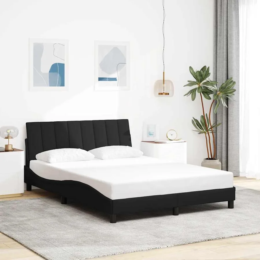 Cadre de lit sans matelas Hanko noir 140x190 cm tissu
