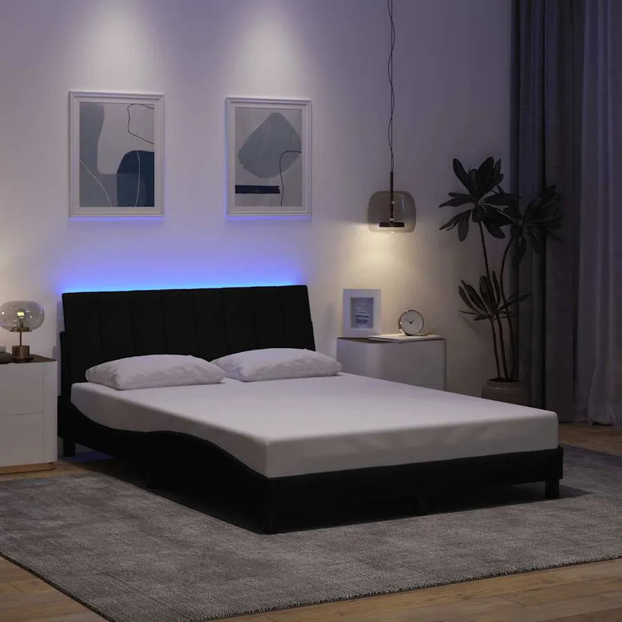 Cadre de lit sans matelas Hanko noir 140x190 cm tissu - 4