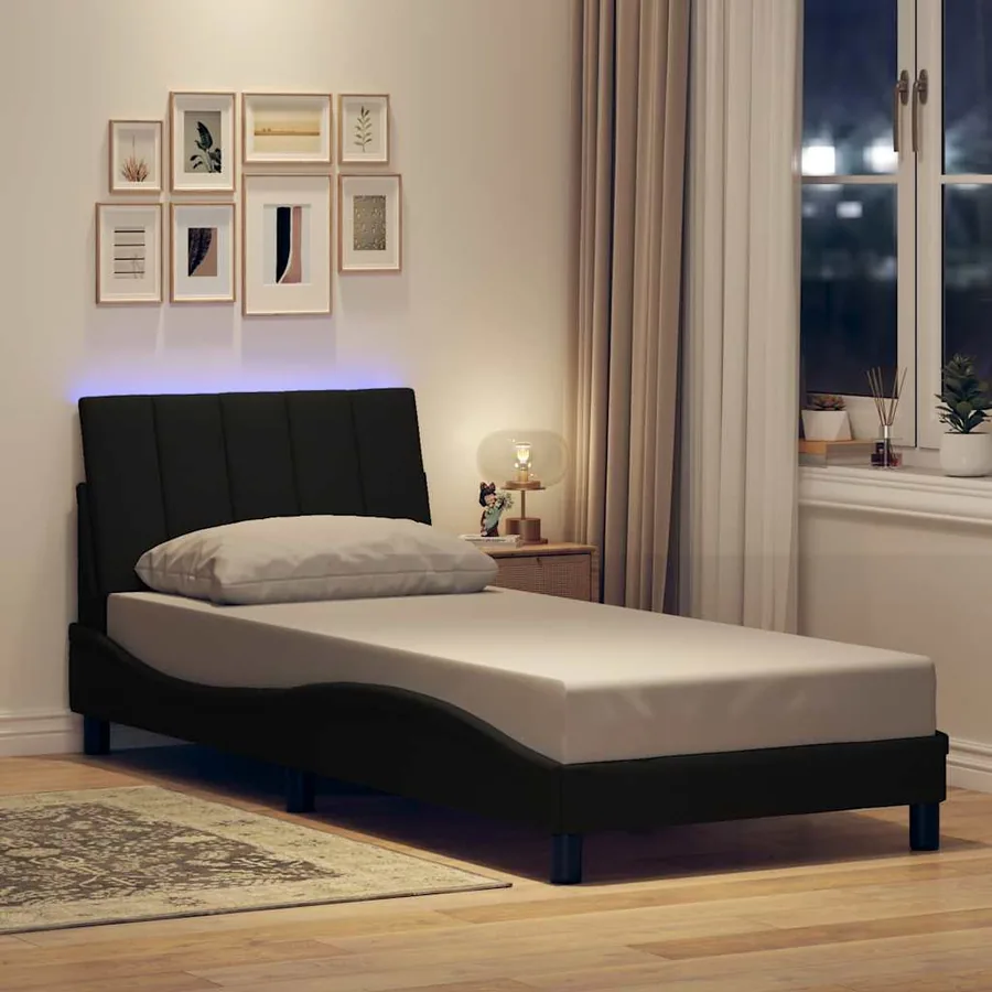 Cadre de lit sans matelas Hanko noir 80x200 cm tissu