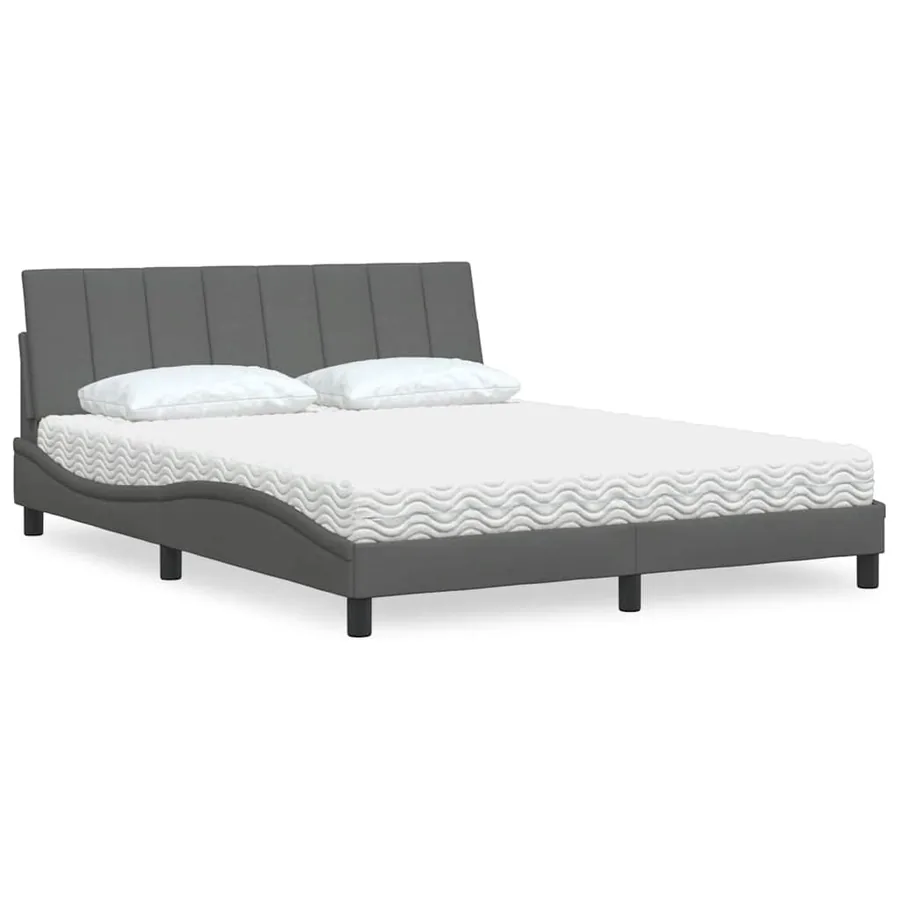 Lit avec matelas Hanko gris foncé 160x200 cm tissu