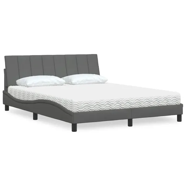 Lit avec matelas Hanko gris foncé 160x200 cm tissu