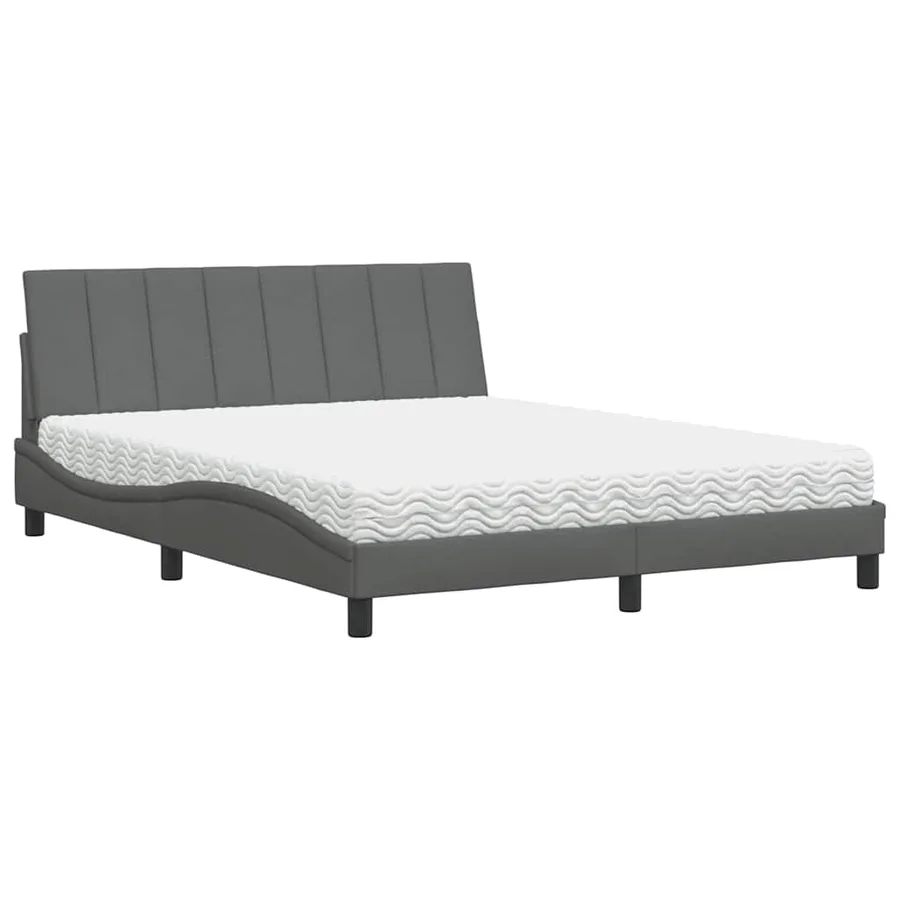Lit avec matelas Hanko gris foncé 160x200 cm tissu - 2