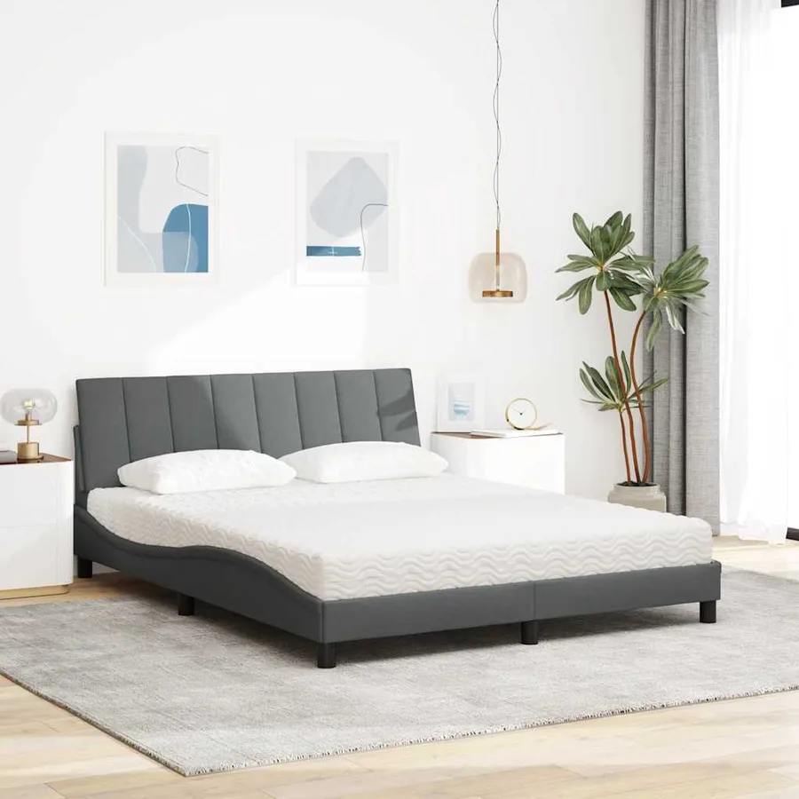 Lit avec matelas Hanko gris foncé 160x200 cm tissu - 3