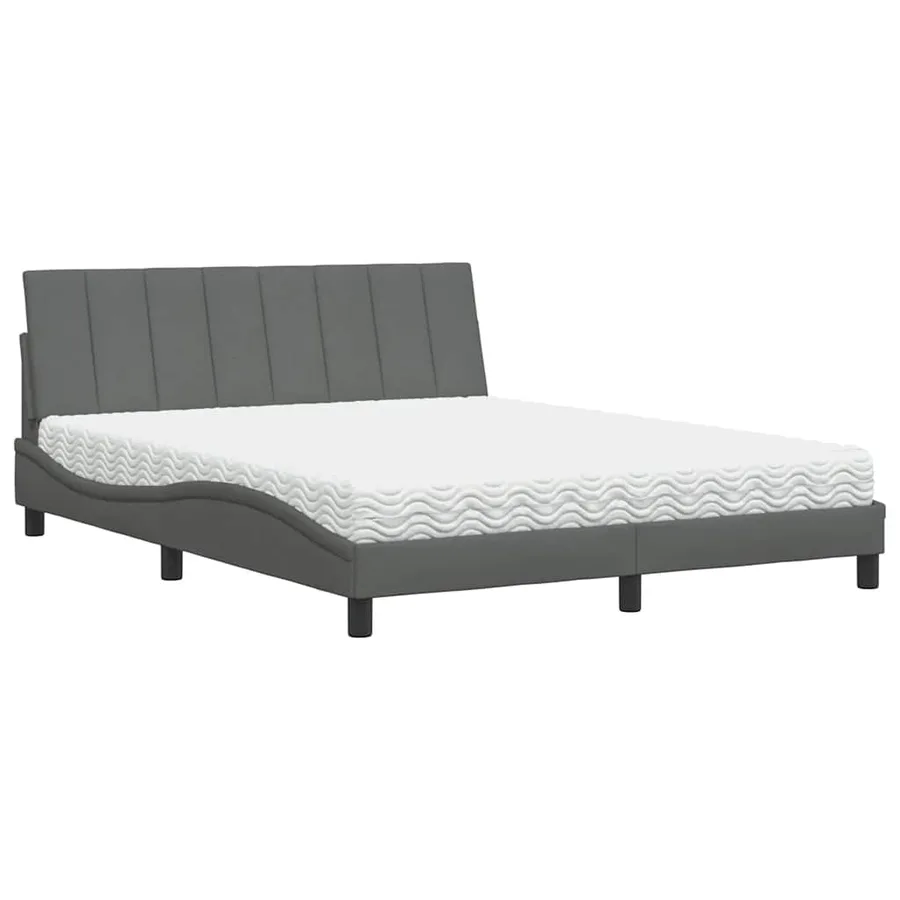Lit avec matelas Hanko gris foncé 160x200 cm tissu - 4