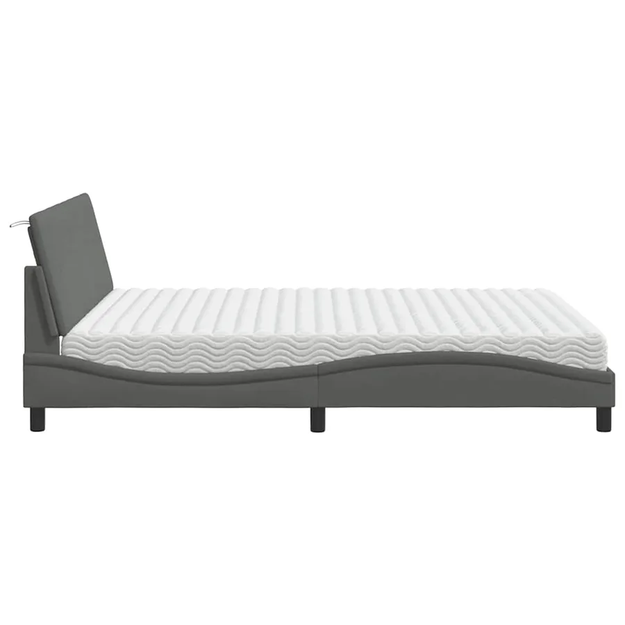 Lit avec matelas Hanko gris foncé 160x200 cm tissu - 6