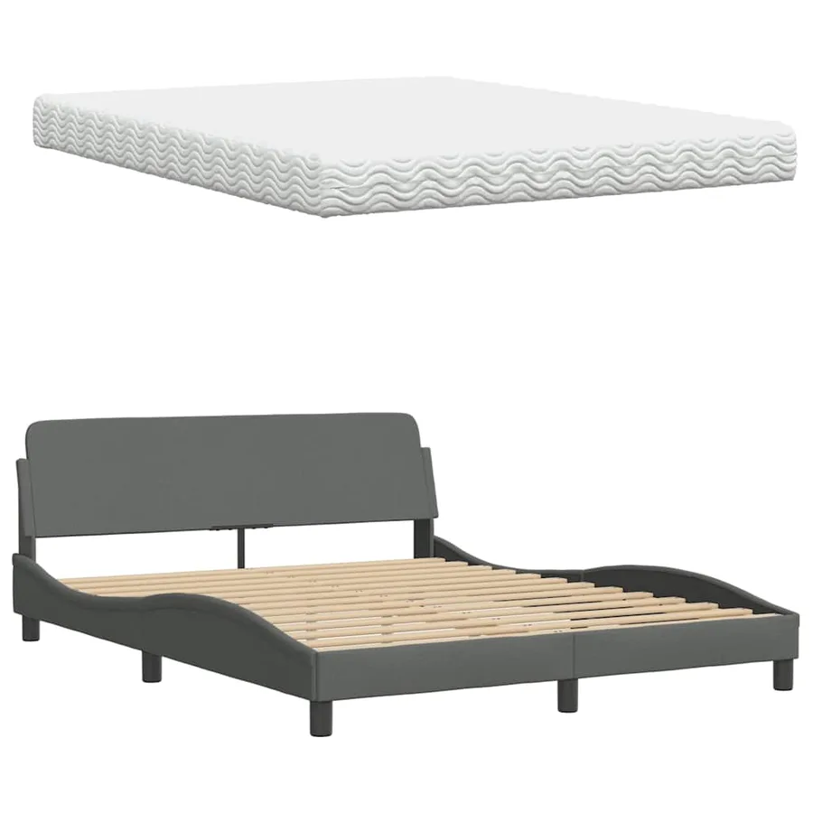 Lit avec matelas Hanko gris foncé 160x200 cm tissu - 8