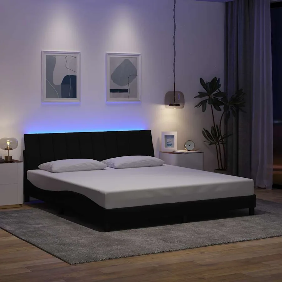 Cadre de lit sans matelas Hanko noir 180x200 cm tissu - 4