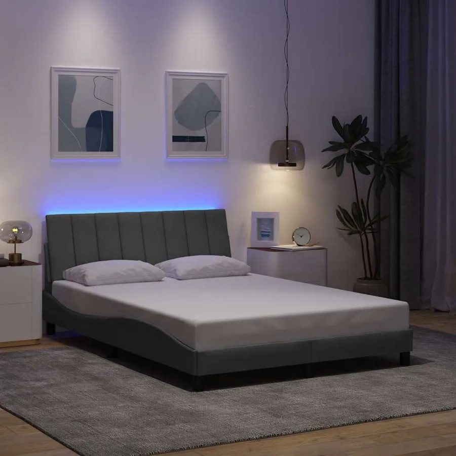 Cadre de lit sans matelas Hanko gris clair 140x190 cm tissu - 4