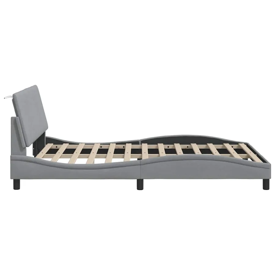 Cadre de lit sans matelas Hanko gris clair 140x190 cm tissu - 9