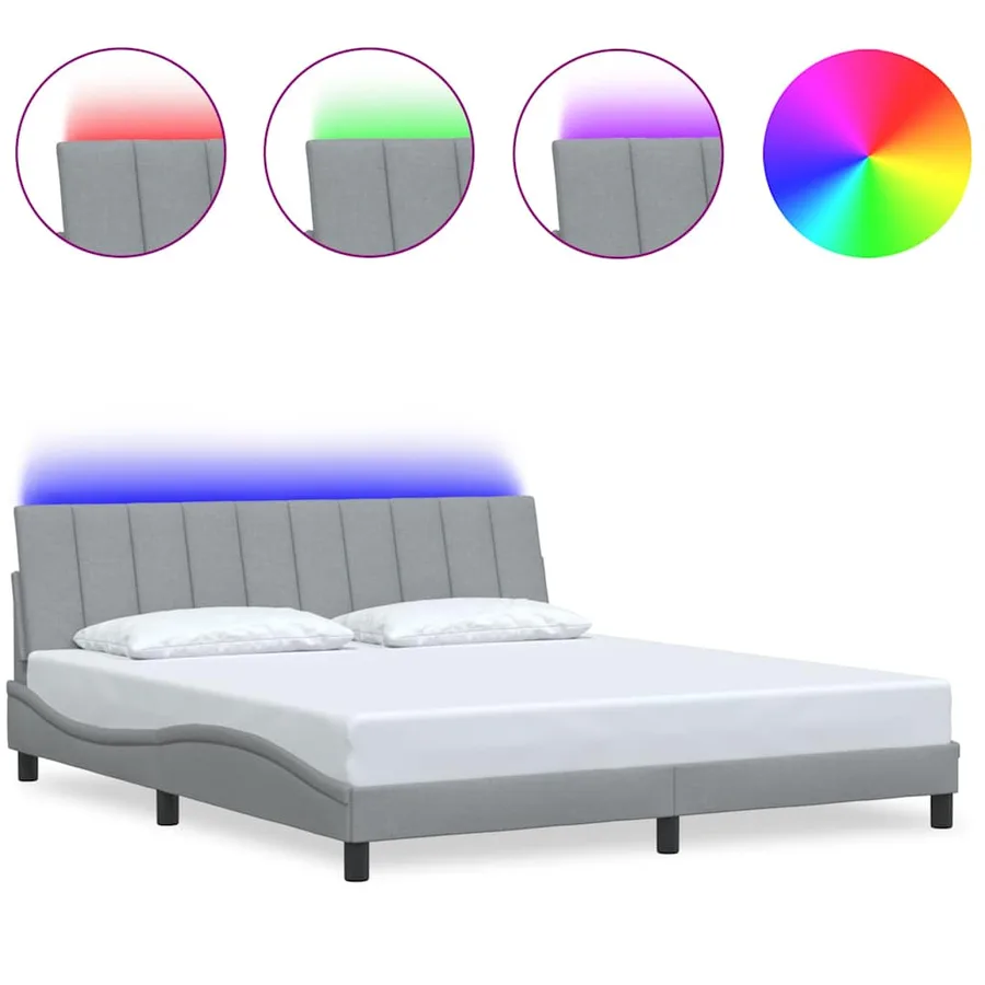 Cadre de lit sans matelas Hanko gris clair 180x200 cm tissu - 2