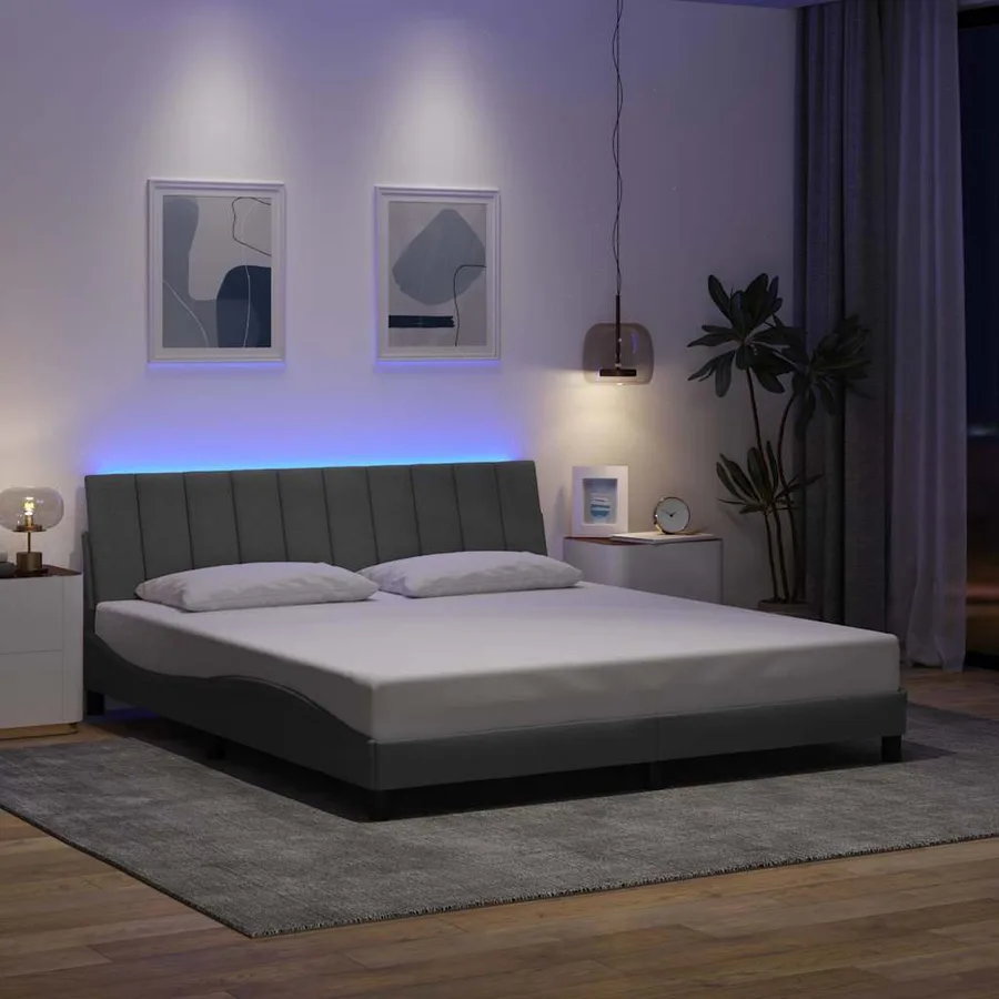 Cadre de lit sans matelas Hanko gris clair 180x200 cm tissu - 4