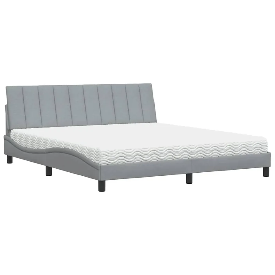 Lit avec matelas Hanko gris clair 180x200 cm tissu - 2