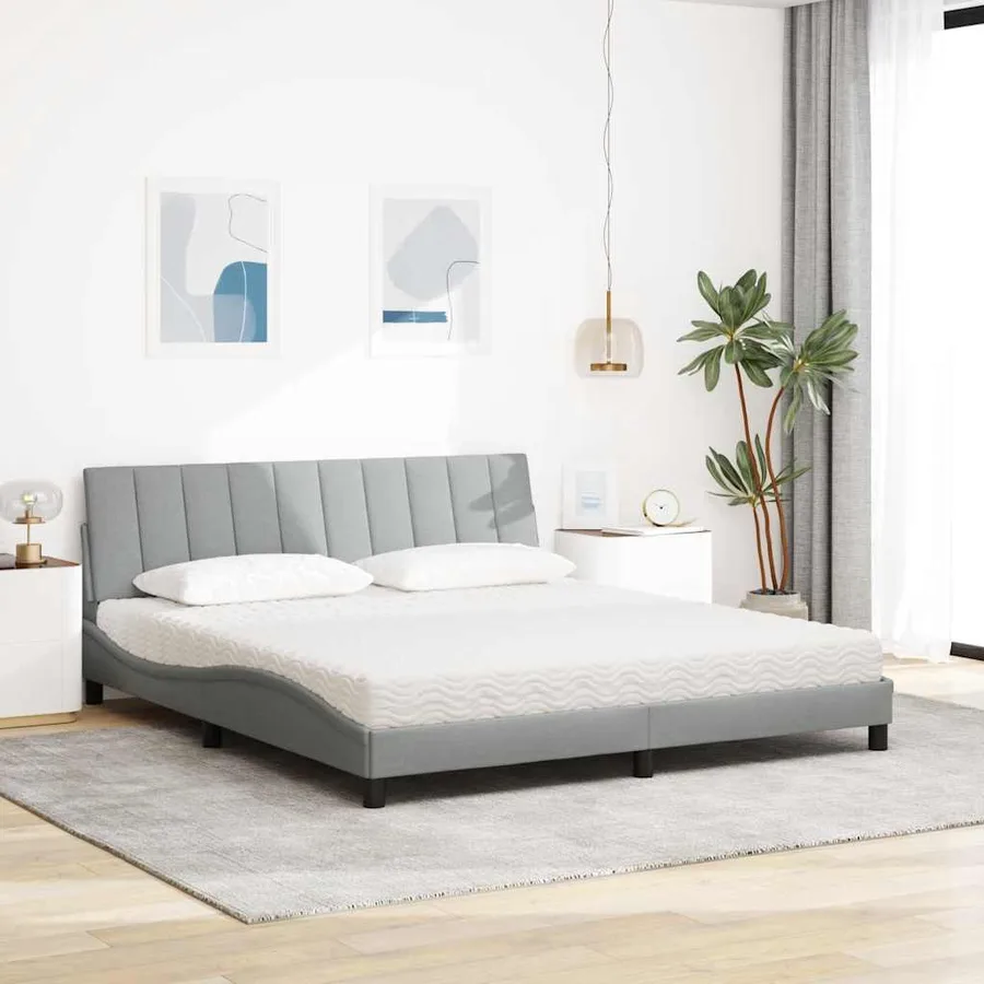 Lit avec matelas Hanko gris clair 180x200 cm tissu - 3