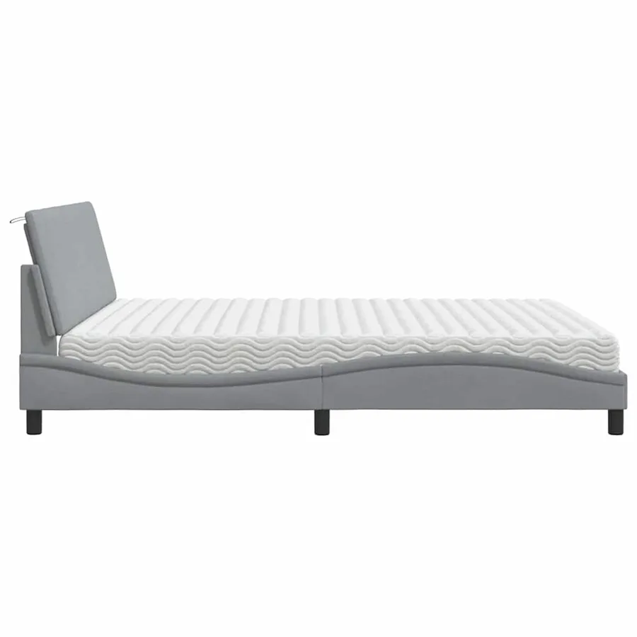 Lit avec matelas Hanko gris clair 180x200 cm tissu - 6