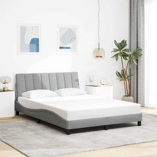 Cadre de lit sans matelas Hanko gris clair 140x190 cm tissu