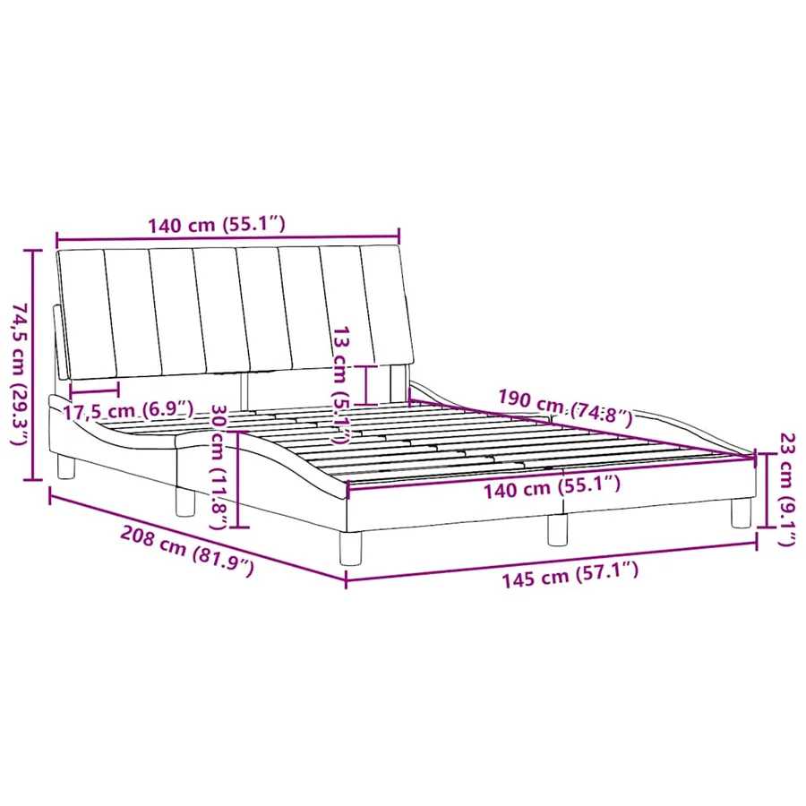 Cadre de lit sans matelas Hanko gris clair 140x190 cm tissu - 13