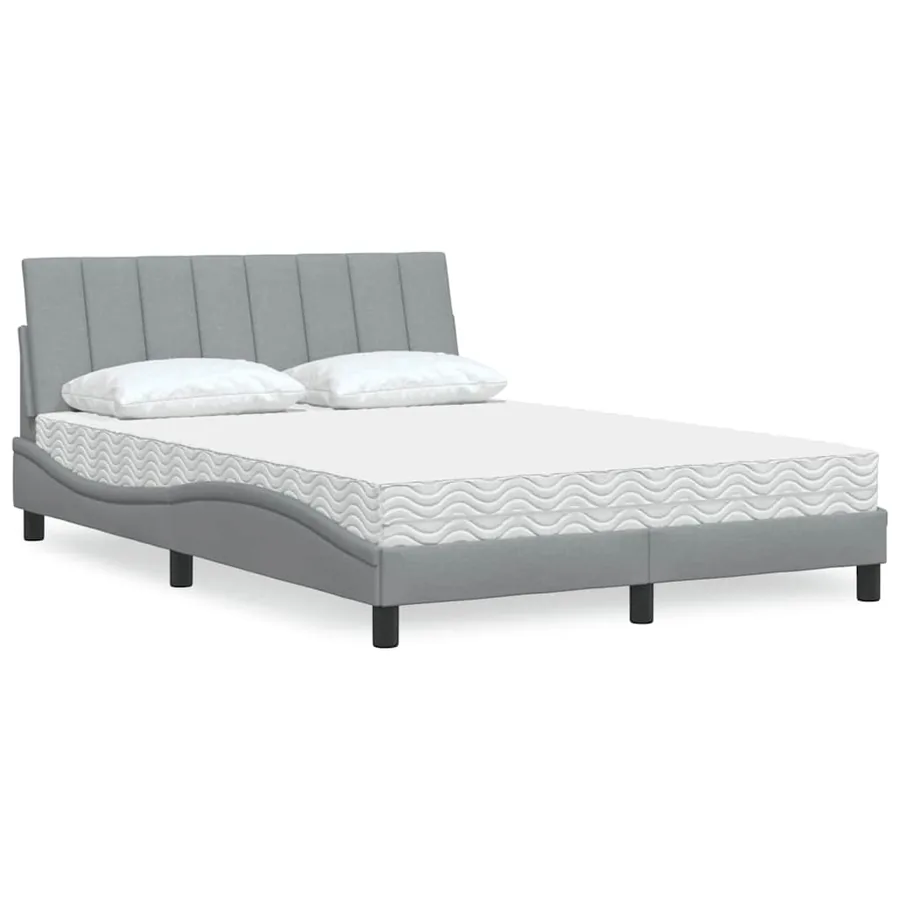 Lit avec matelas Hanko gris clair 140x190 cm tissu