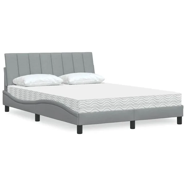 Lit avec matelas Hanko gris clair 140x190 cm tissu