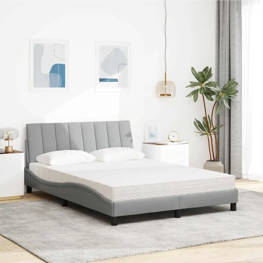 Lit avec matelas Hanko gris clair 140x190 cm tissu - 3