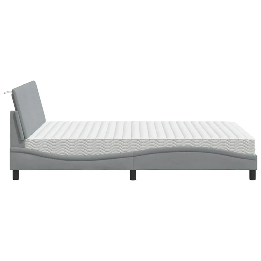 Lit avec matelas Hanko gris clair 140x190 cm tissu - 6