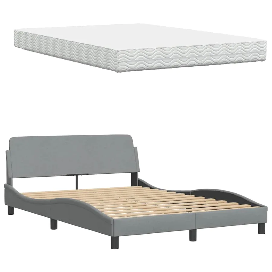 Lit avec matelas Hanko gris clair 140x190 cm tissu - 8