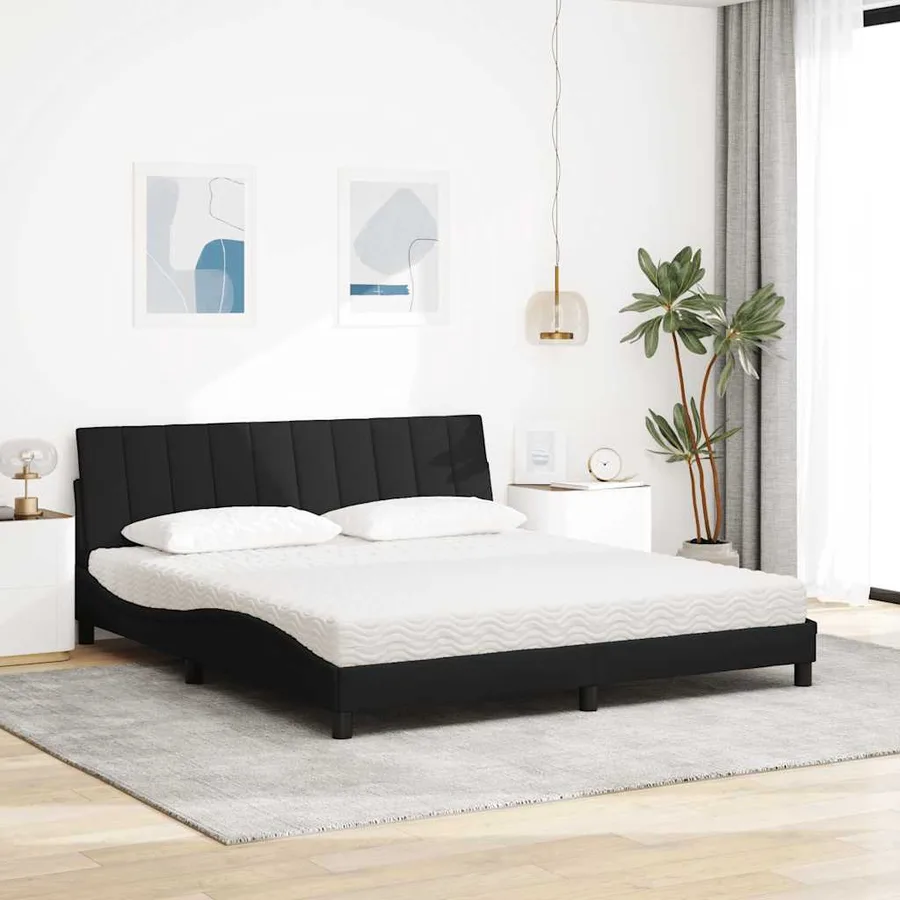 Lit avec matelas Hanko noir 180x200 cm tissu - 3