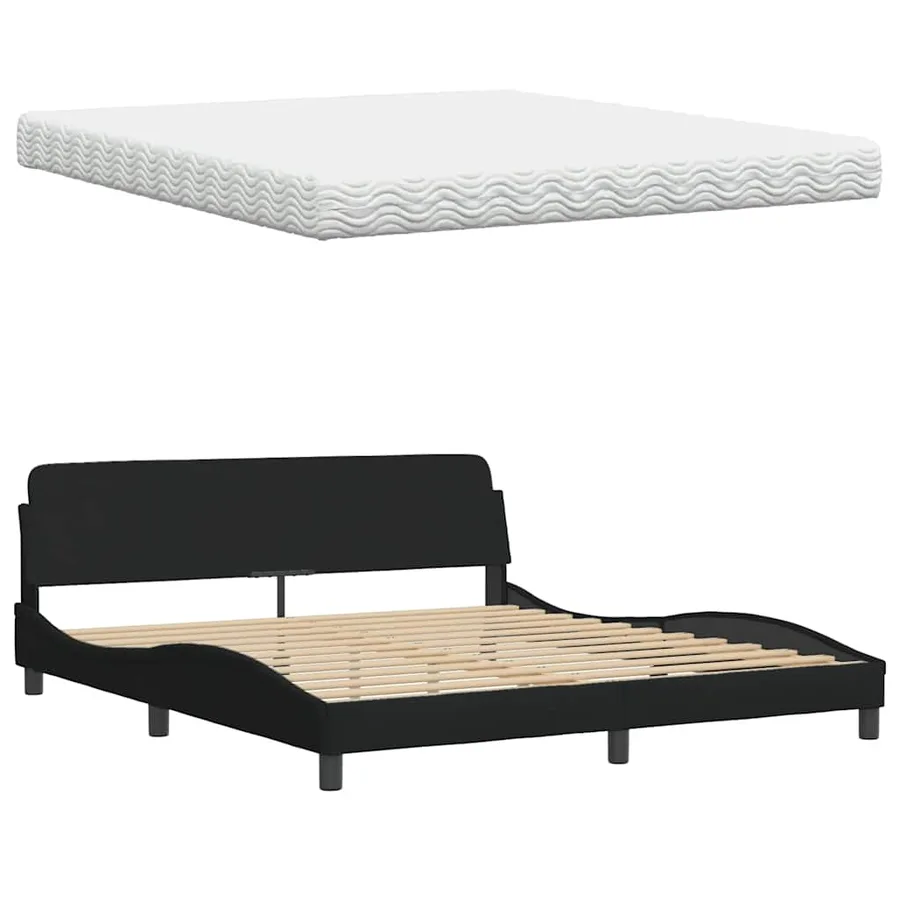 Lit avec matelas Hanko noir 180x200 cm tissu - 8