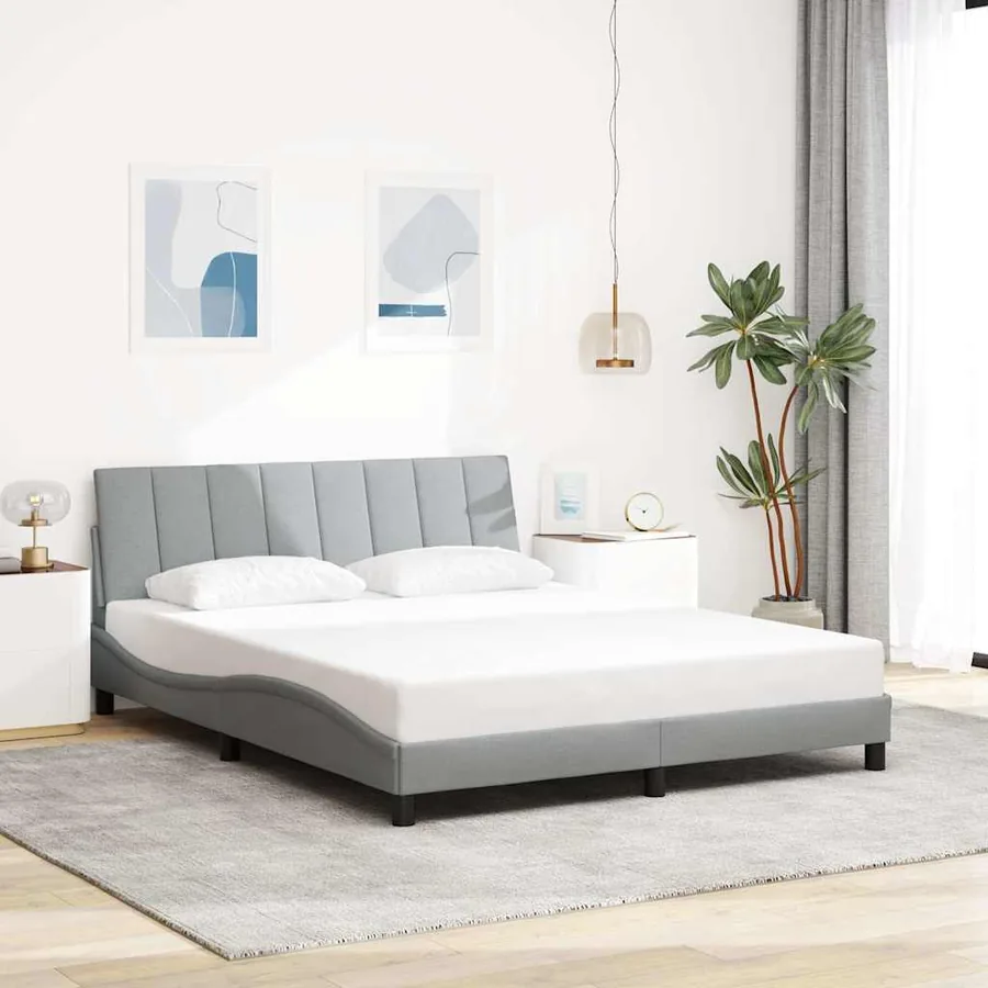 Cadre de lit sans matelas Hanko gris clair 160x200 cm tissu