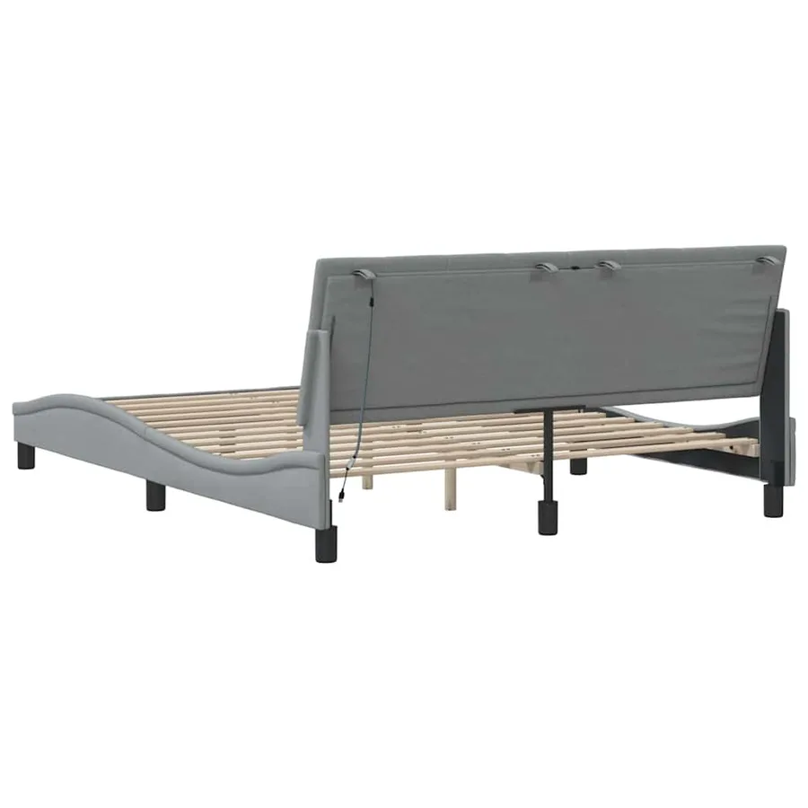 Cadre de lit sans matelas Hanko gris clair 160x200 cm tissu - 10