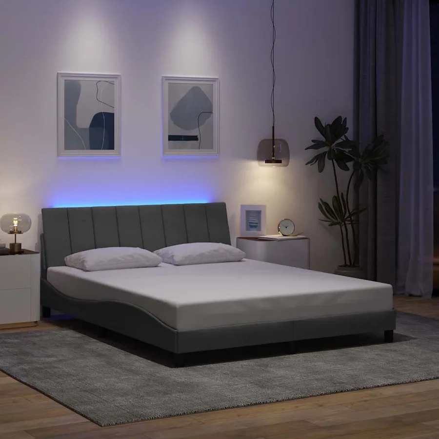 Cadre de lit sans matelas Hanko gris clair 160x200 cm tissu - 4